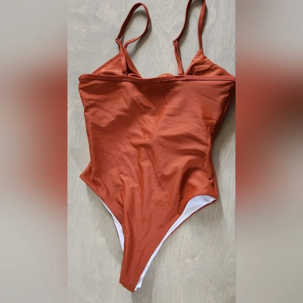 Rust Sm‎ One-Piece Swimsuit Tie Up Exposed Midriff